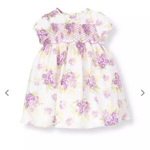 Janie & Jack Girls' 3-6 Month Pansy Hand Smocked Floral Dress Purple Yellow